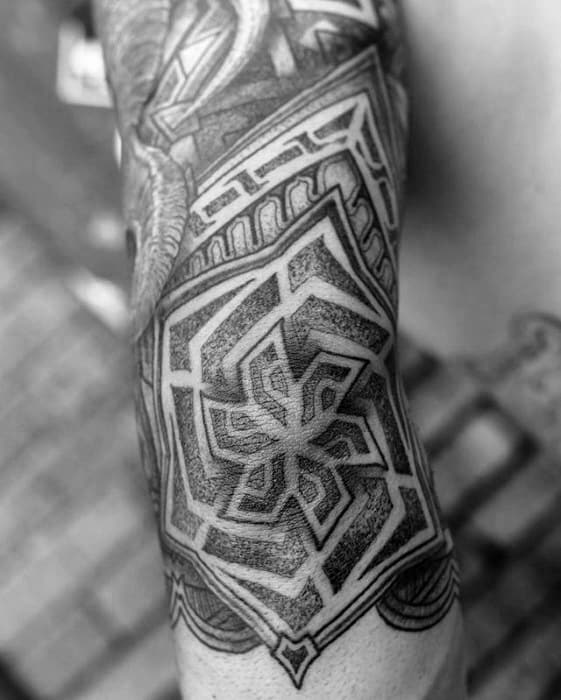 Male Geometric Arm And Eblow Tattoo Ideas