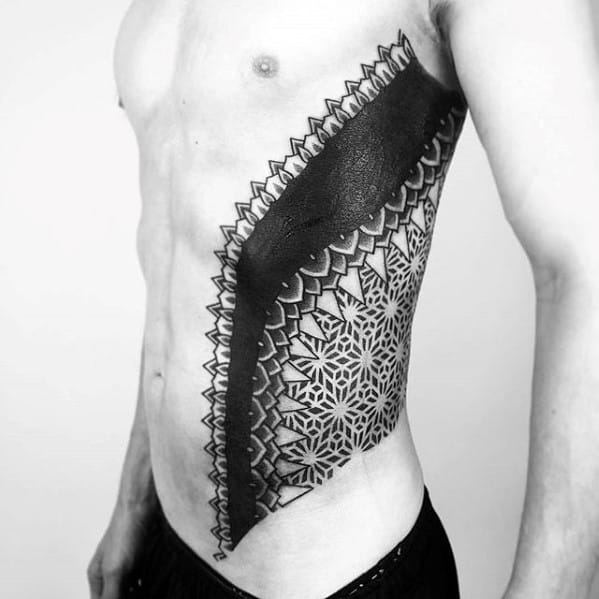 Male Geometric Blackwork Side Of Chest Tattoo