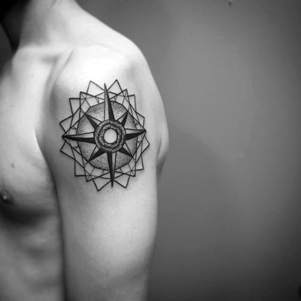 Male Geometric Compass Tattoo Design Inspiration