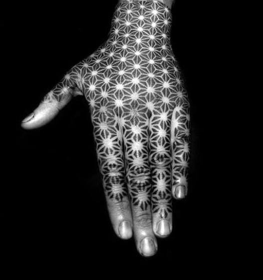 Male Geometric Full Hand Repeating Pattern Tattoo Design Inspiration