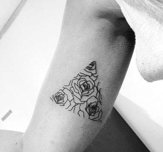 Male Geometric Rose Triangle Black Ink Inner Arm Bicep Tattoo