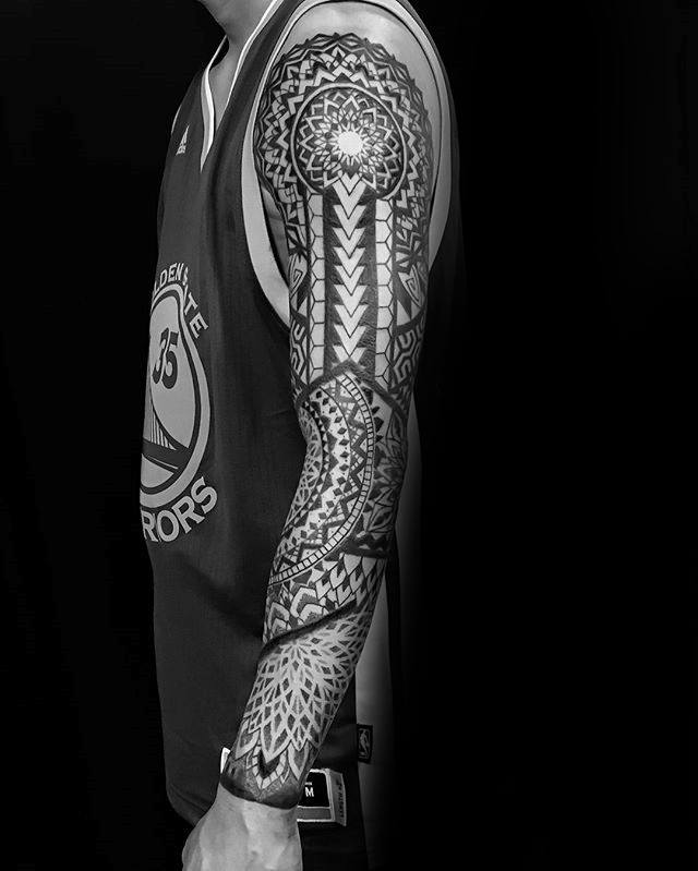 Male Geometric Sleeve Tattoo Design Inspiration
