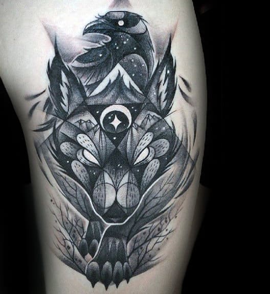 Male Geometric Wolf Watercolor Guys Tattoo Ideas On Upper Arm