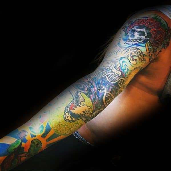 Male Grateful Dead Tattoo Full Arm Sleeve Design Inspiration