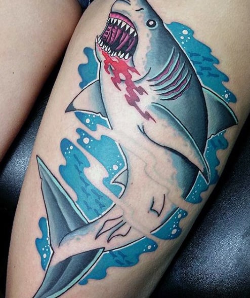 Male Great White Shark Leg Tattoos