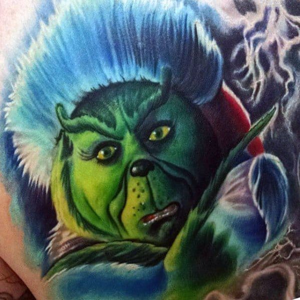Male Grinch Tattoo Ideas On Chest With 3d Design