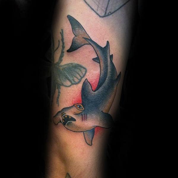 Male Hammerhead Shark Old School Arm Tattoos