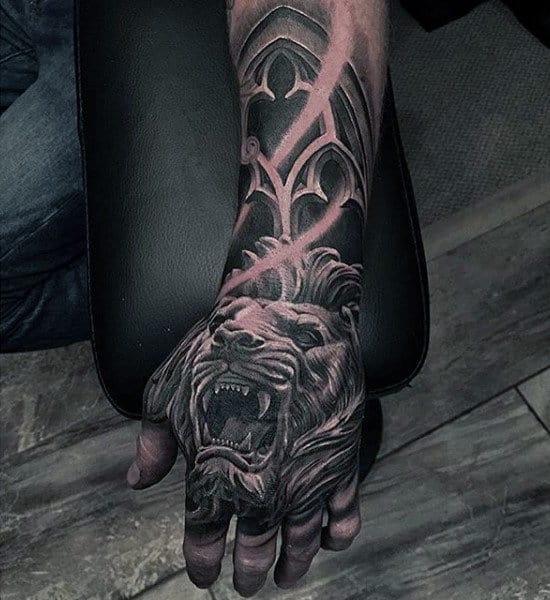 Male Hands Realistic Screaming Beast Tattoo