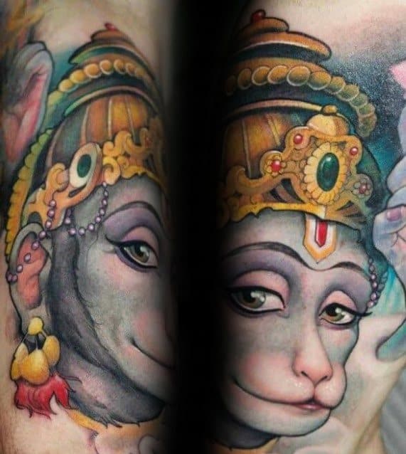 Male Hanuman Tattoo Hinduism Colorful Arm