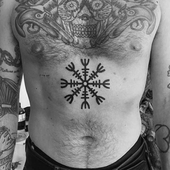 Male Helm Of Awe Chest Black Ink Tattoo Ideas