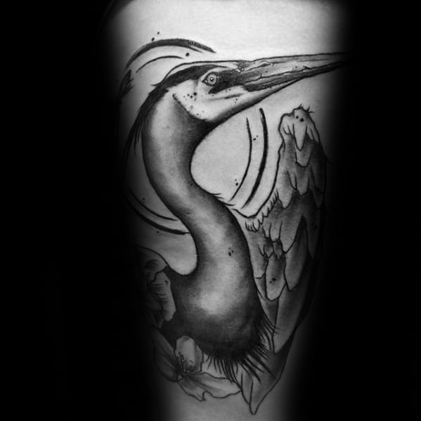 Male Heron Tattoo On Forearm