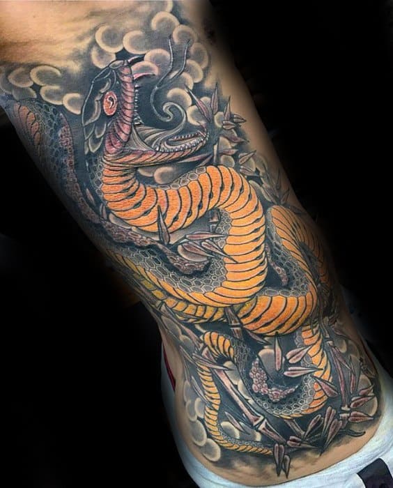 Male Japanese Snake Tattoo Rib Cage Side