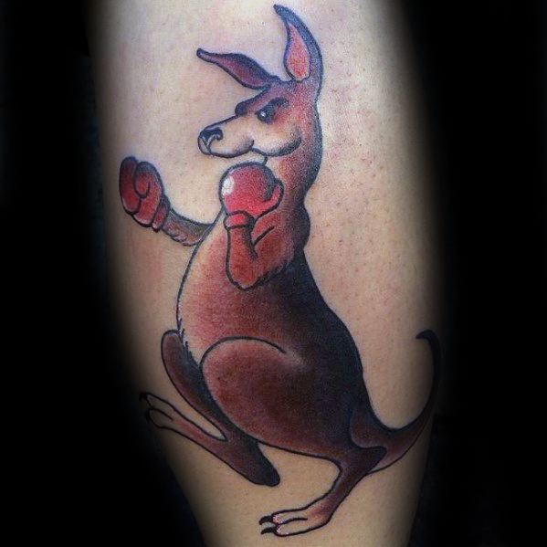 Male Kangaroo Tattoo Ideas Old School Leg