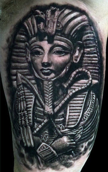 Male King Tut Inner Arm Black And Grey Tattoo Inspiration