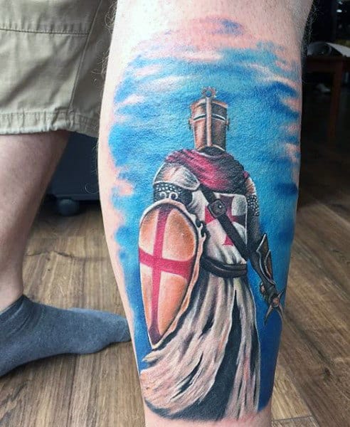 Male Knight In Battle Tattoo In Color