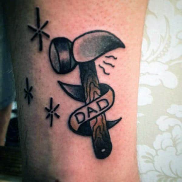 Male Legs Dad And Hammer Tattoo