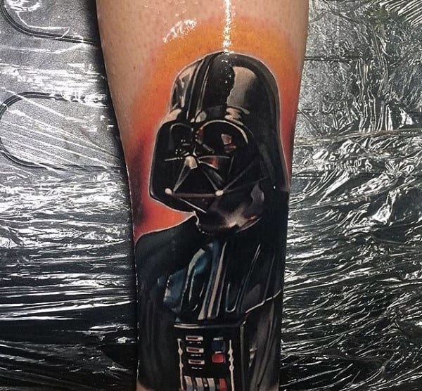 Male Legs Shiny Darth Vader Tattoo