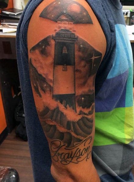 Male Lighthouse Arm Tattoos