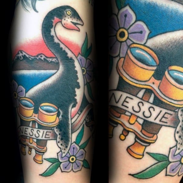 Male Loch Ness Monster Old School Tattoo Design Inspiration