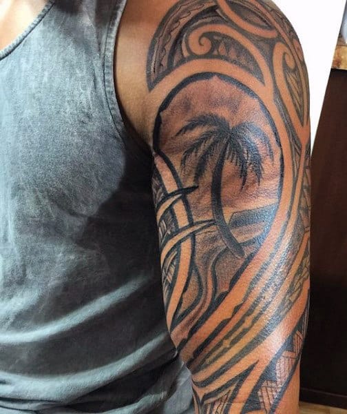 Palm Tree Masculine Hawaiian Tattoos For Men