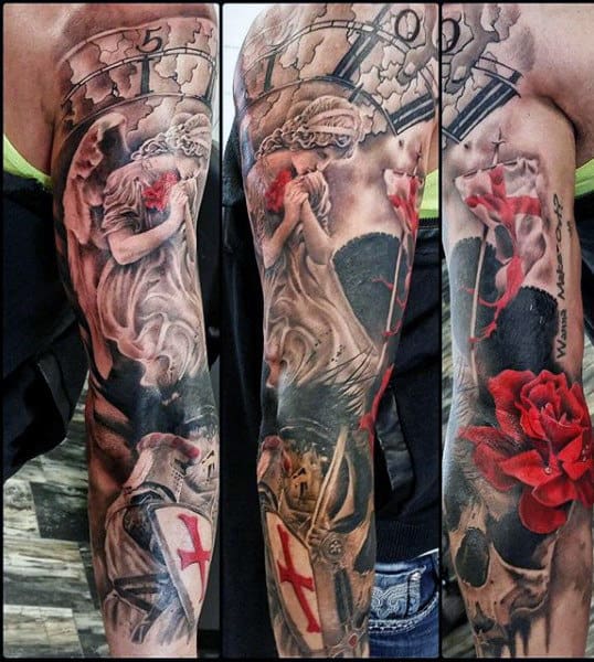 Male Middle Ages Knight Tattoos Full Sleeve
