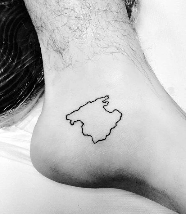 Male Minimalist Small State Map Outlien Foot Tattoo