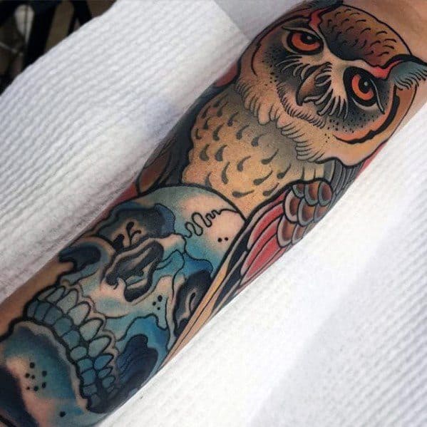 Male Neo Traditional Owl Themed Tattoo Inspiration