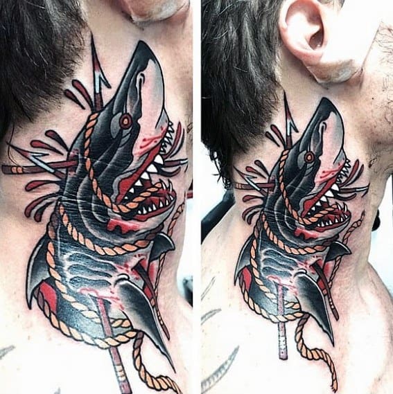 Male Neo Traditional Shark Tattoo Design Inspiration