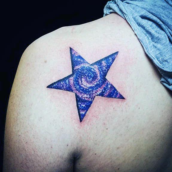 Male Outer Space Stars 3d Star Tattoo Design Inspiration On Shoulder Blade