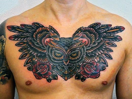 Male Owl Rose Ches Tattoo Ideas