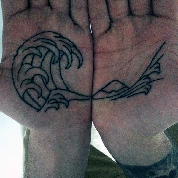 Male Palms Surging Waves Tattoo