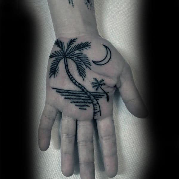 Male Palms Trees And New Moon Tattoo
