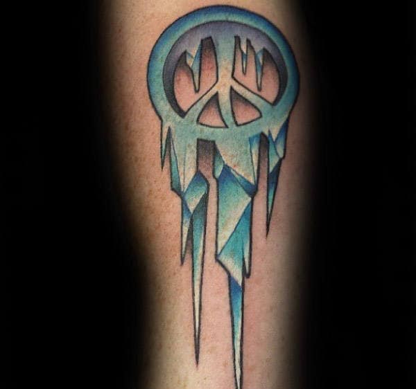 Male Peace Sign Ice Crystals Forearm Tattoo
