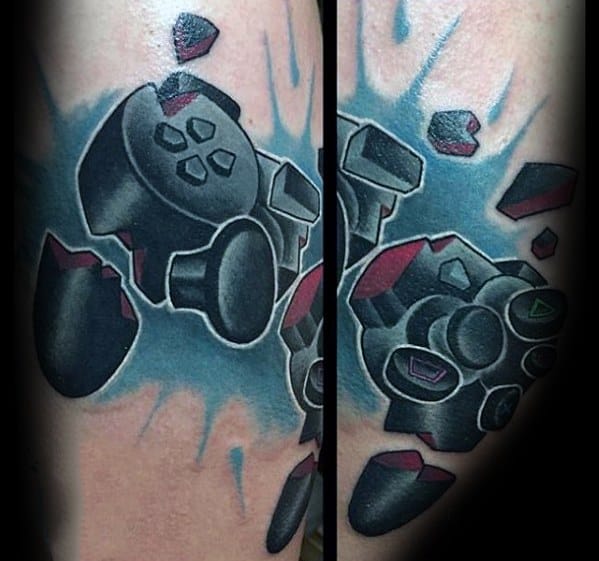 Male Playstation Broken 3d Controller Forearm Tattoo Design Inspiration
