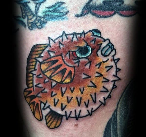 Male Puffer Fish Themed Tattoo Inspiration