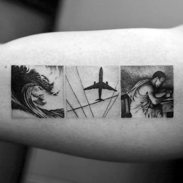 Male Quarter Sized Inner Arm Bicep Square Blocks Tattoo Design Inspiration