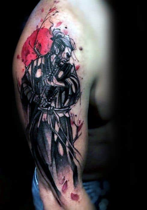 Male Red And Black Tattoo Design Inspiration On Arm