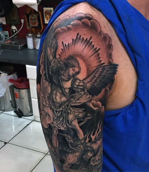 Upper Arm Male Saint Micheals Tattoo