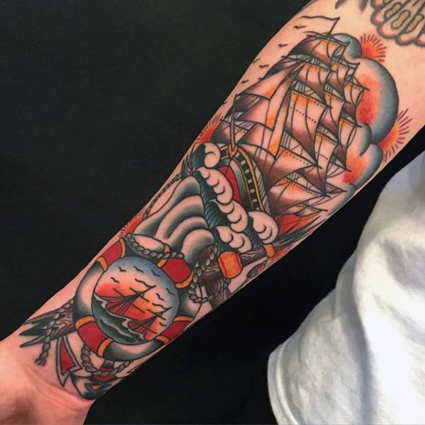 Male Ship Chest Tattoo