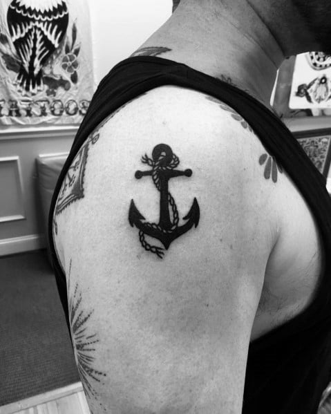 Male Simple Anchor Themed Tattoo Inspiration On Upper Arm