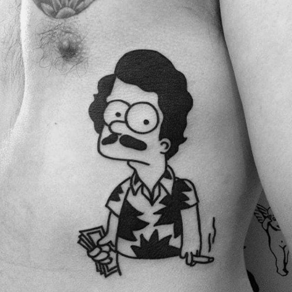 Male Simpsons Themed Tattoo Inspiration On Rib Cage