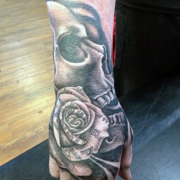 Male Skull Rose Flower Tattoo