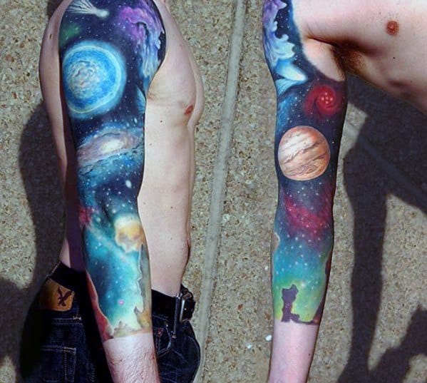 Male Sleeve Outer Space Sky Celestial Tattoo Design Inspiration