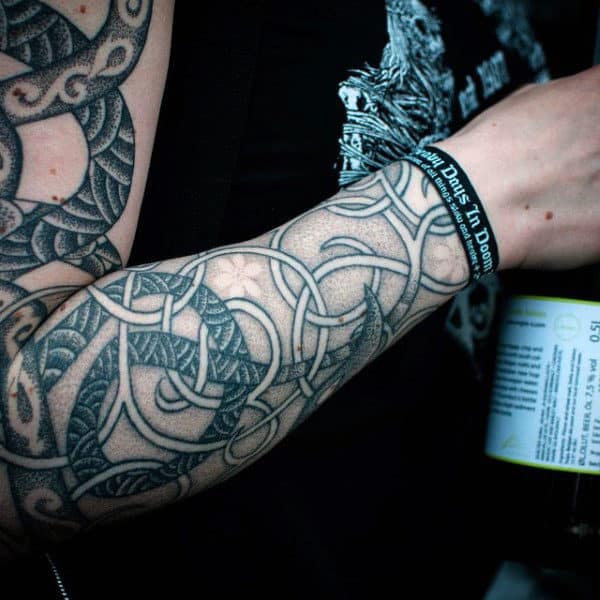Thigh Male Tattoo With Ragnar Portrait Design