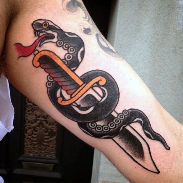 Male Snake Dagger Themed Tattoo Inspiration
