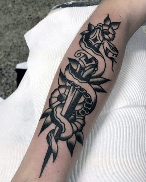 Male Snake Dagger Themed Tattoos
