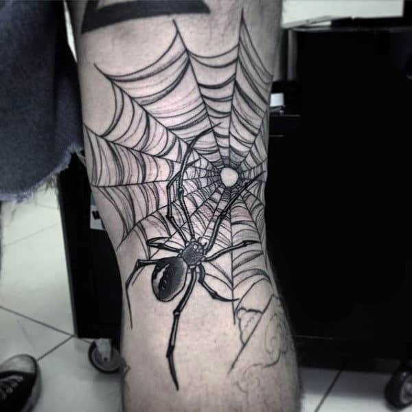 Male Spider On Black Web Tattoos Arms