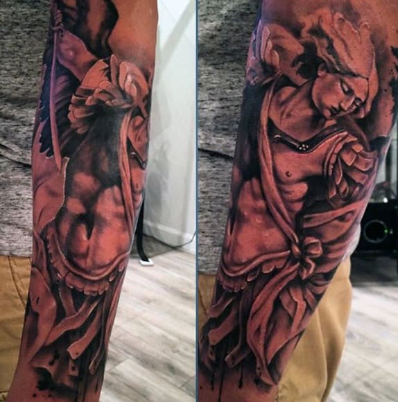 Male St Micheal The Archangel Tattoo Sleeve