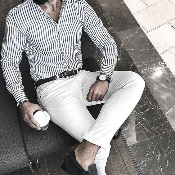 Male Style What To Wear With White Jeans Outfits Striped Dress Shirt