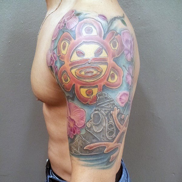 Male Taino Themed Half Sleeve Tattoo Idea Designs